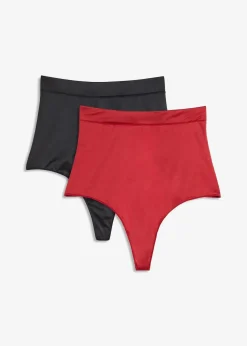 bonprix Höschen|Shapewear^Shape String mit Glanzeffekt und leichter Formkraft (2er Pack) schwarz + abendrot