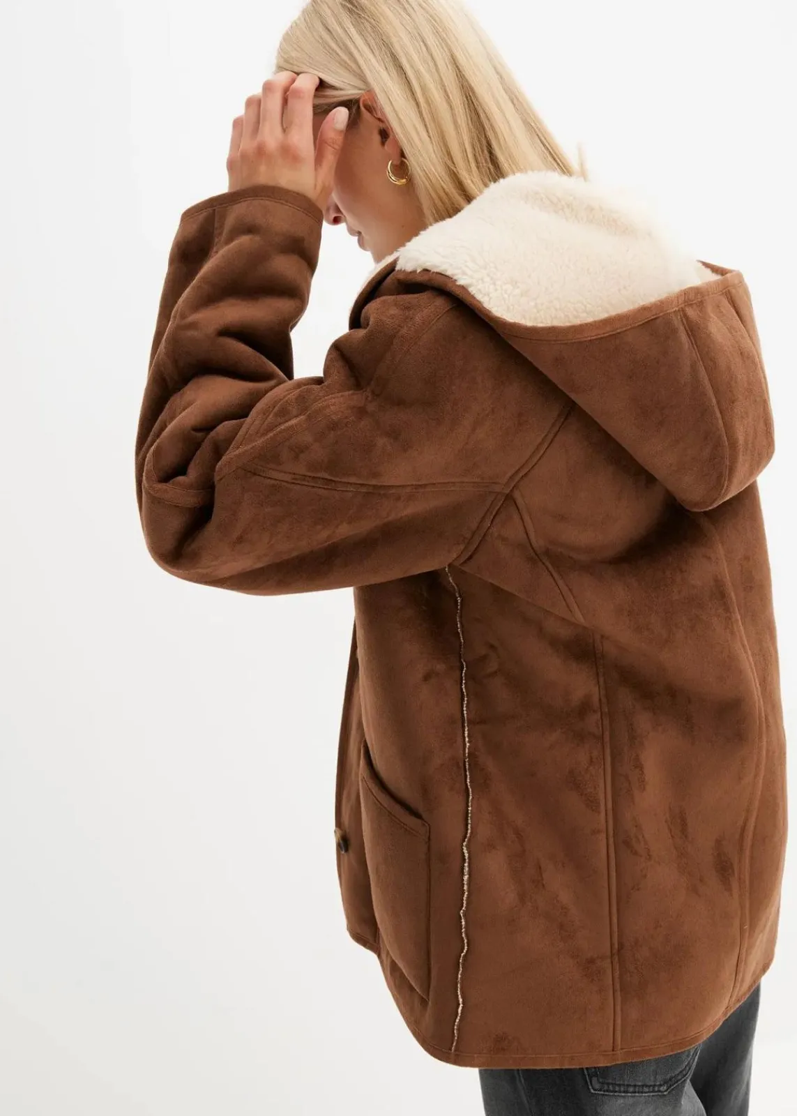 bonprix Jacken & Mäntel^Shearling Jacke mit Kapuze hellbraun