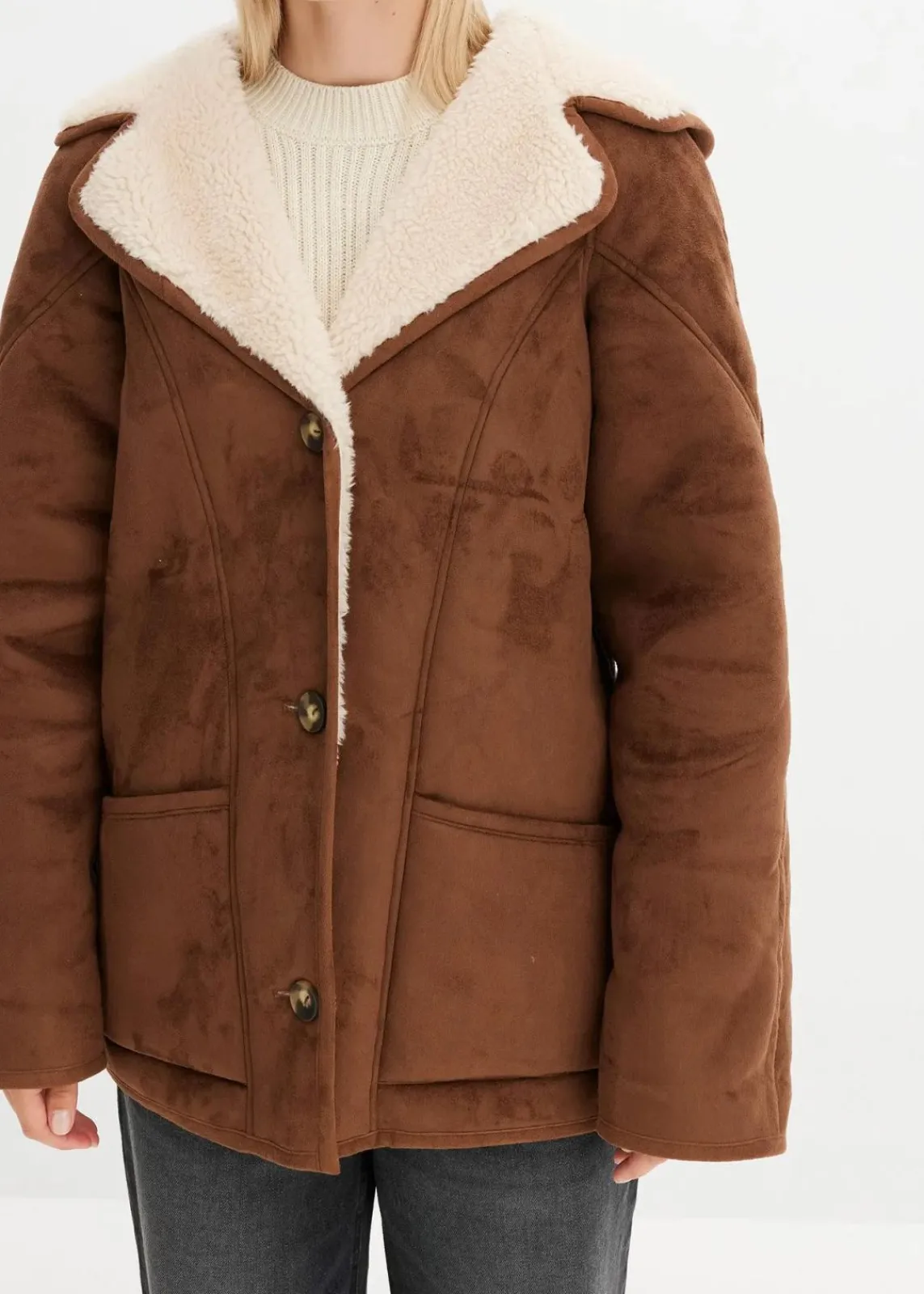 bonprix Jacken & Mäntel^Shearling Jacke mit Kapuze hellbraun