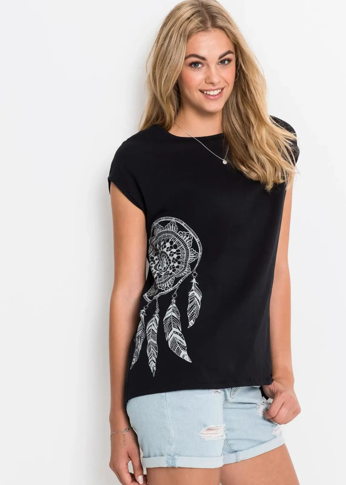 bonprix Shirts & Tops|Nachhaltigere Materialien^Shirt schwarz/stahlgrau Traumfänger