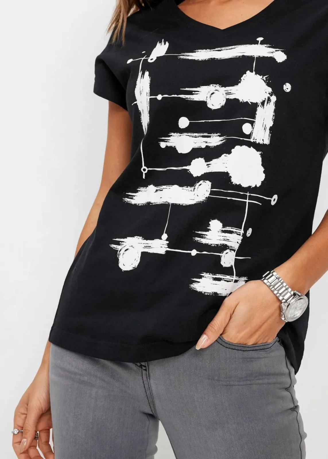 bonprix Shirts & Tops^Shirt schwarz/weiß bedruckt
