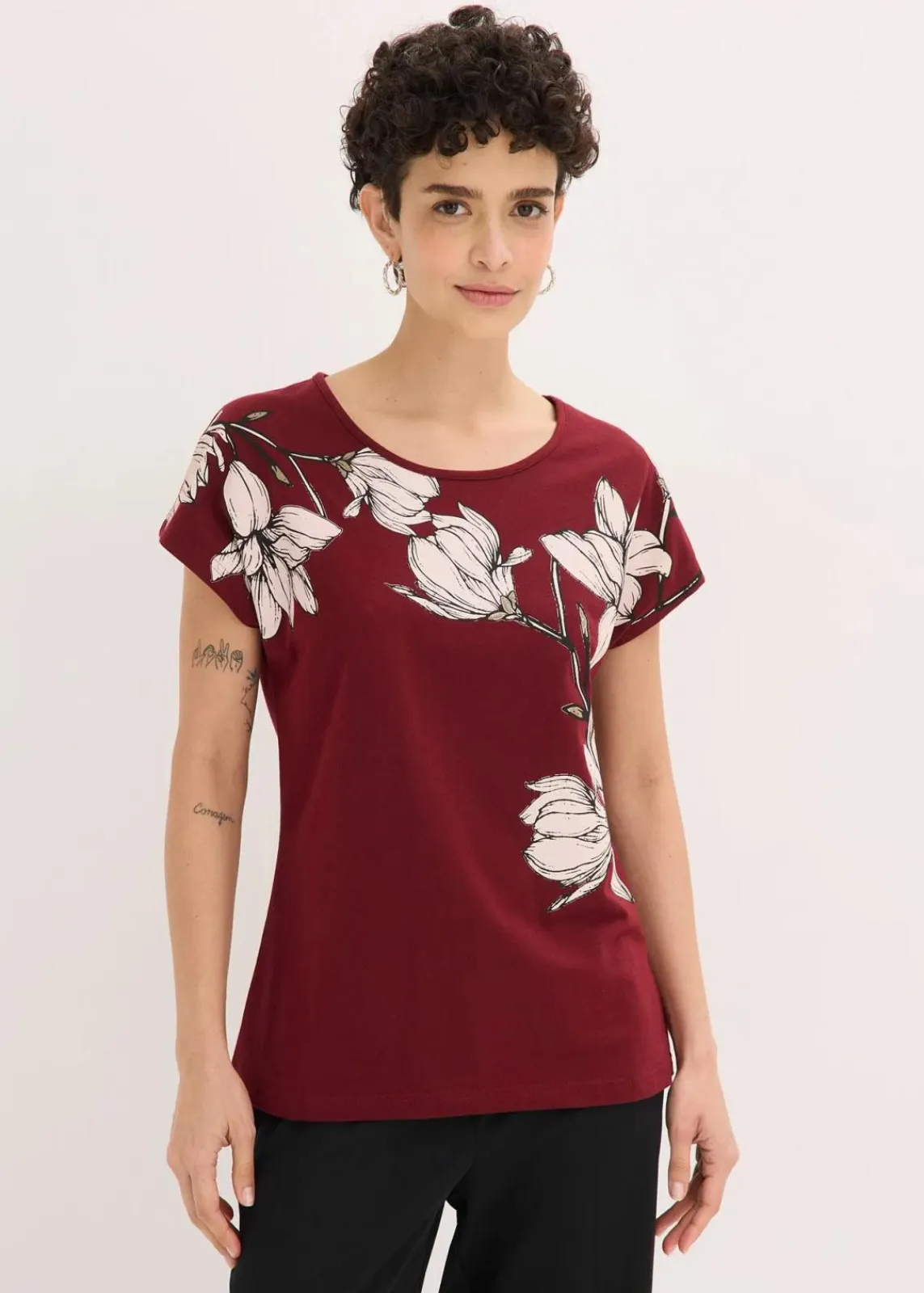 bonprix Shirts & Tops|Nachhaltigere Materialien^Shirt rubinrot/hellrosa/taupe floral