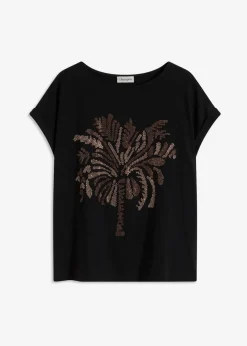bonprix Shirts & Tops^Shirt aus Baumwolle mit Nietenapplikation schwarz