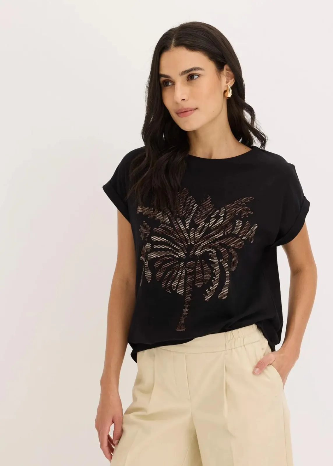 bonprix Shirts & Tops^Shirt aus Baumwolle mit Nietenapplikation schwarz
