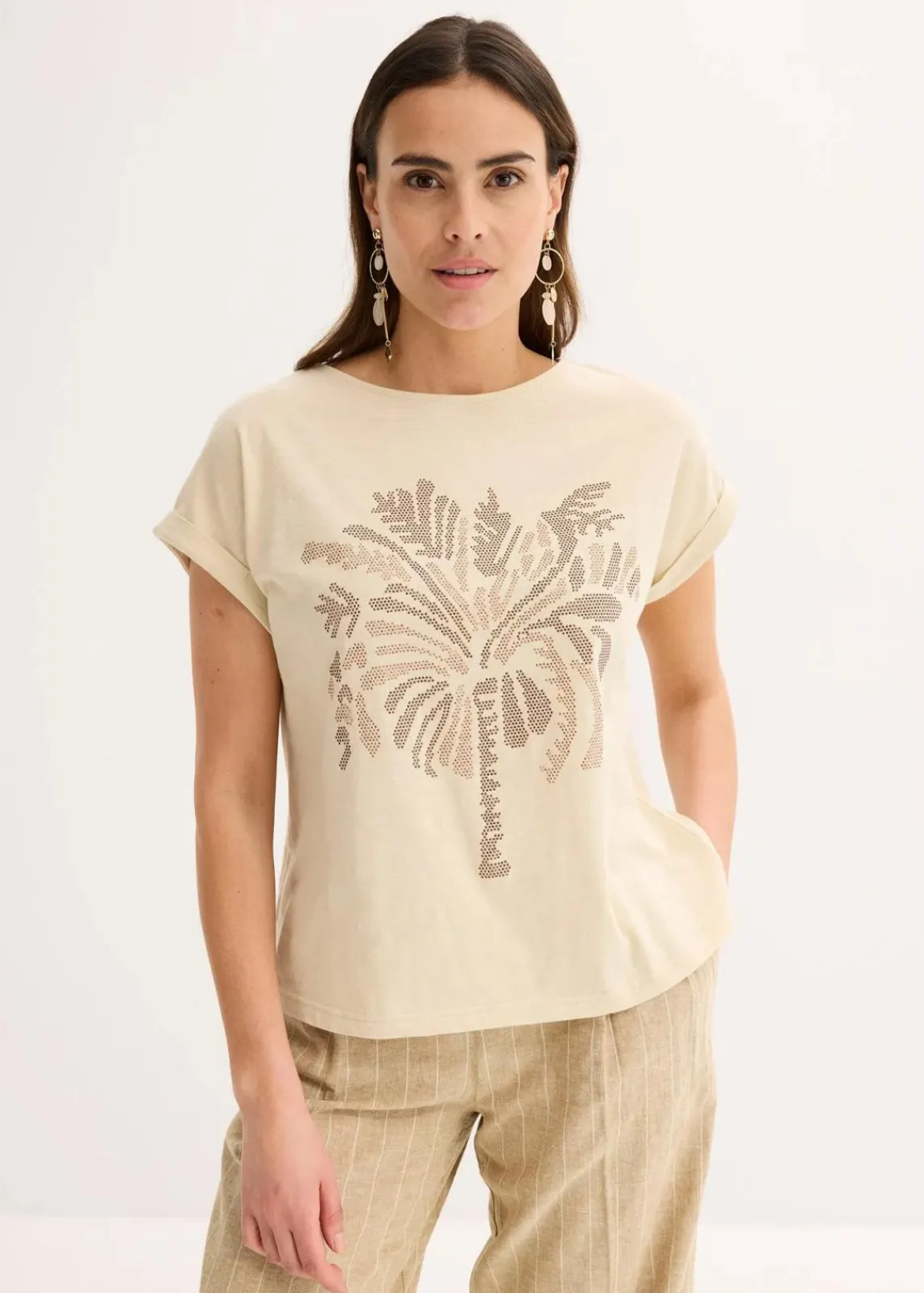 bonprix Shirts & Tops^Shirt aus Baumwolle mit Nietenapplikation hellsand