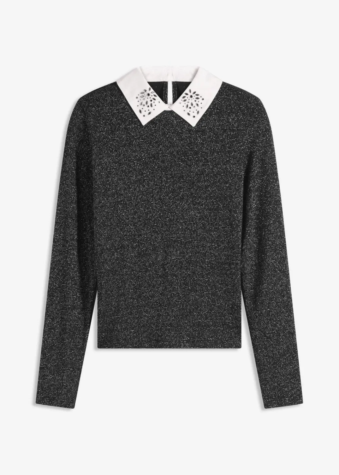 bonprix Shirts & Tops^Shirt aus Baumwoll-Mix schwarz/silber meliert