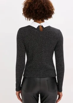 bonprix Shirts & Tops^Shirt aus Baumwoll-Mix schwarz/silber meliert