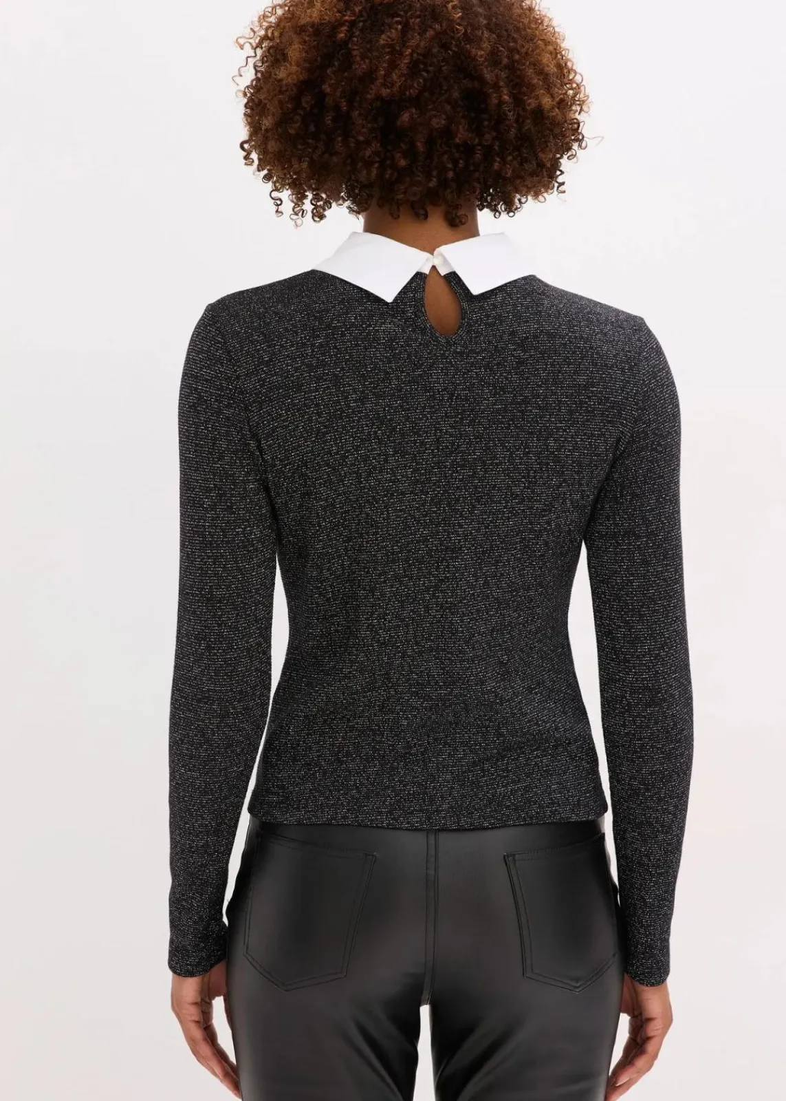 bonprix Shirts & Tops^Shirt aus Baumwoll-Mix schwarz/silber meliert