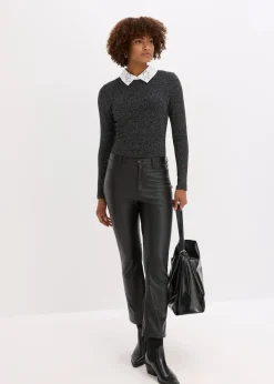 bonprix Shirts & Tops^Shirt aus Baumwoll-Mix schwarz/silber meliert