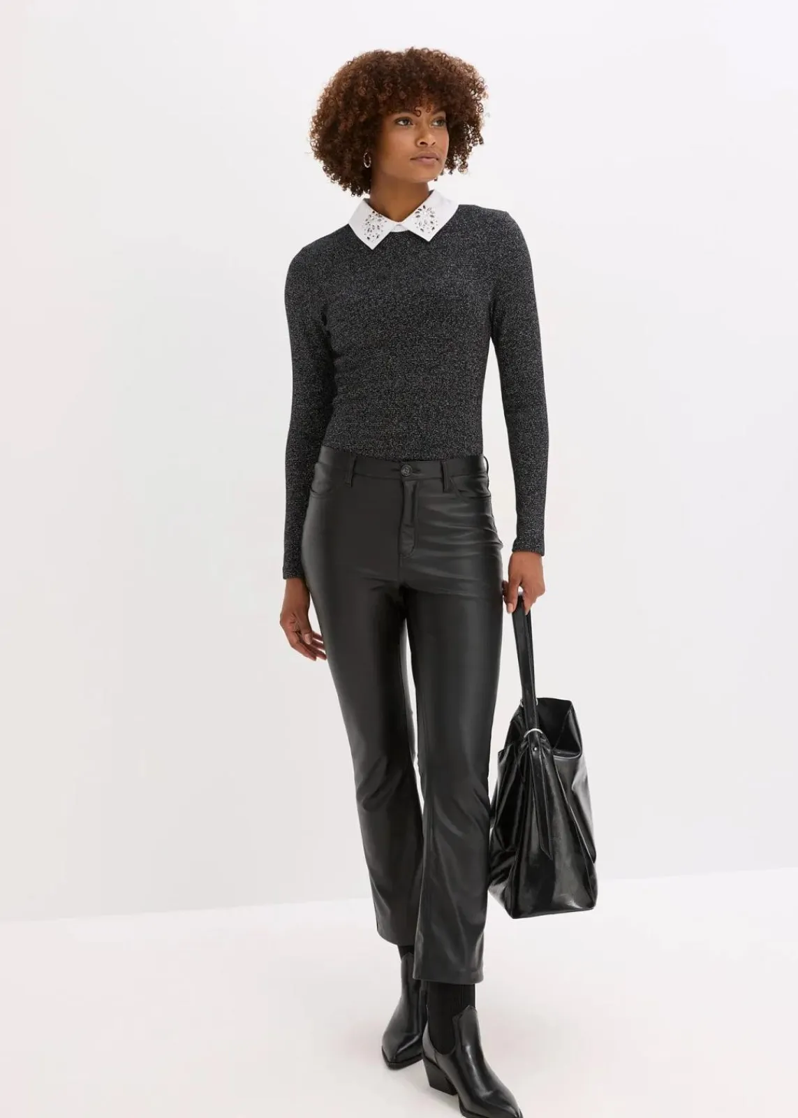 bonprix Shirts & Tops^Shirt aus Baumwoll-Mix schwarz/silber meliert