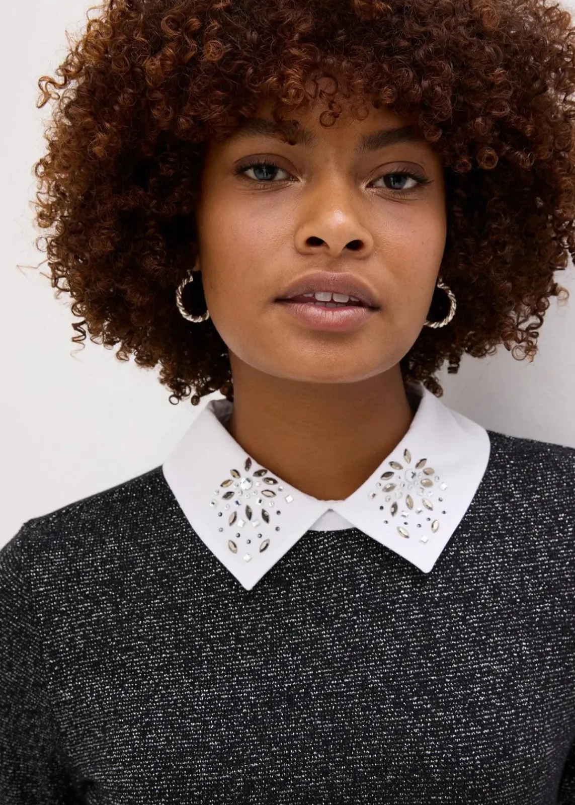 bonprix Shirts & Tops^Shirt aus Baumwoll-Mix schwarz/silber meliert
