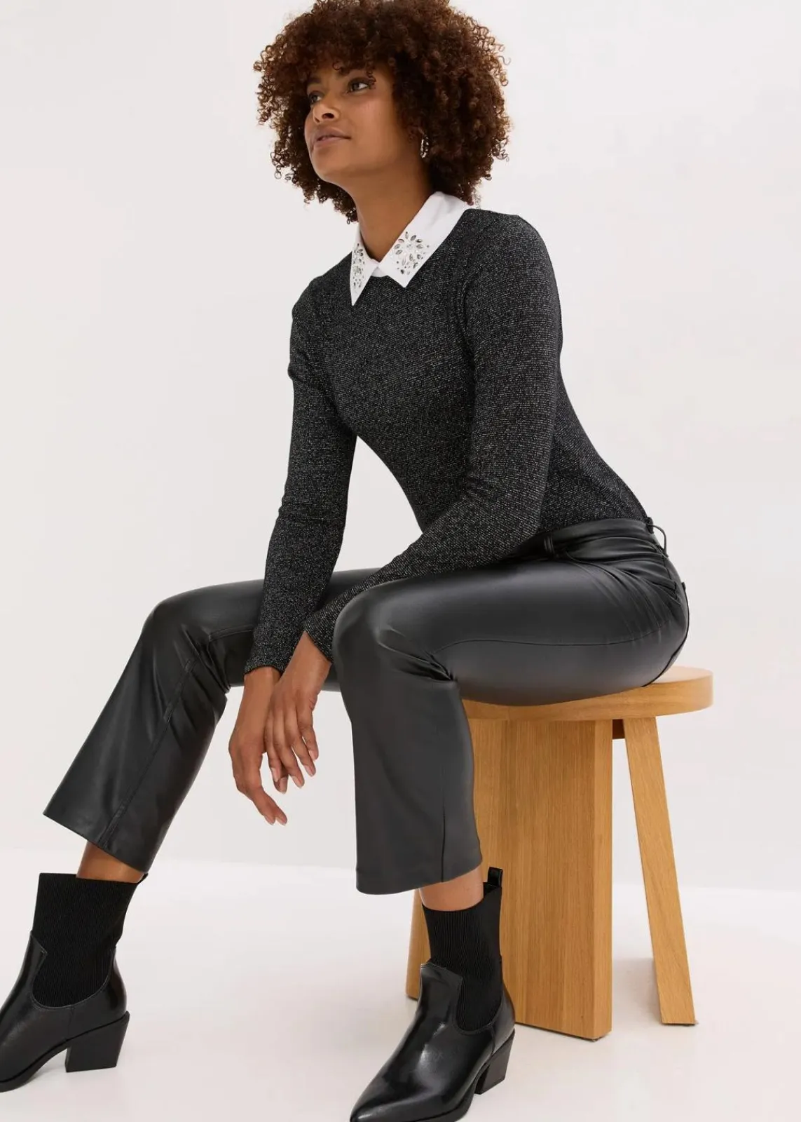 bonprix Shirts & Tops^Shirt aus Baumwoll-Mix schwarz/silber meliert