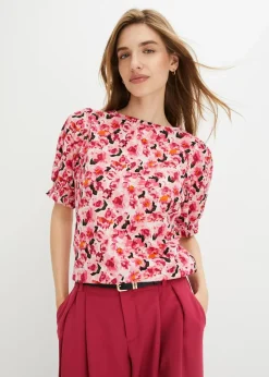 bonprix Shirts & Tops|Nachhaltigere Materialien^Shirt aus leichtem Crêpe kristallrosa geblümt