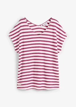 bonprix Premium|Shirts & Tops^Shirt aus reinem Leinen mit Fledermausärmeln violett/weiß gestreift