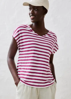 bonprix Premium|Shirts & Tops^Shirt aus reinem Leinen mit Fledermausärmeln violett/weiß gestreift
