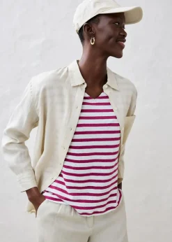 bonprix Premium|Shirts & Tops^Shirt aus reinem Leinen mit Fledermausärmeln violett/weiß gestreift