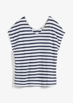 bonprix Shirts & Tops|Premium^Shirt aus reinem Leinen mit Fledermausärmeln dunkelblau/weiß gestreift