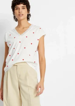 bonprix Shirts & Tops^Shirt aus reiner Baumwolle wollweiß bedruckt