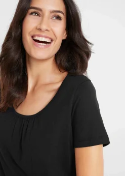 bonprix Shirts & Tops^Shirt aus reiner Baumwolle, Kurzarm schwarz