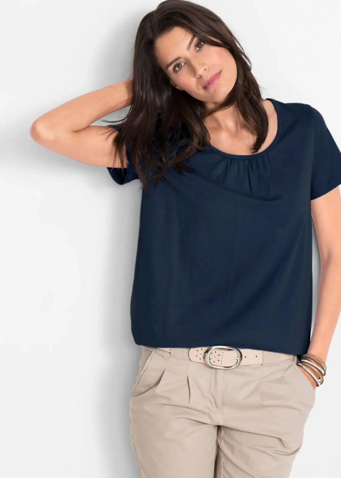 bonprix Shirts & Tops^Shirt aus reiner Baumwolle, Kurzarm dunkelblau