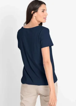 bonprix Shirts & Tops^Shirt aus reiner Baumwolle, Kurzarm dunkelblau