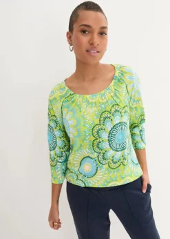 bonprix Shirts & Tops|Nachhaltigere Materialien^Shirt aus reiner Bio-Baumwolle wiesengrün geblümt