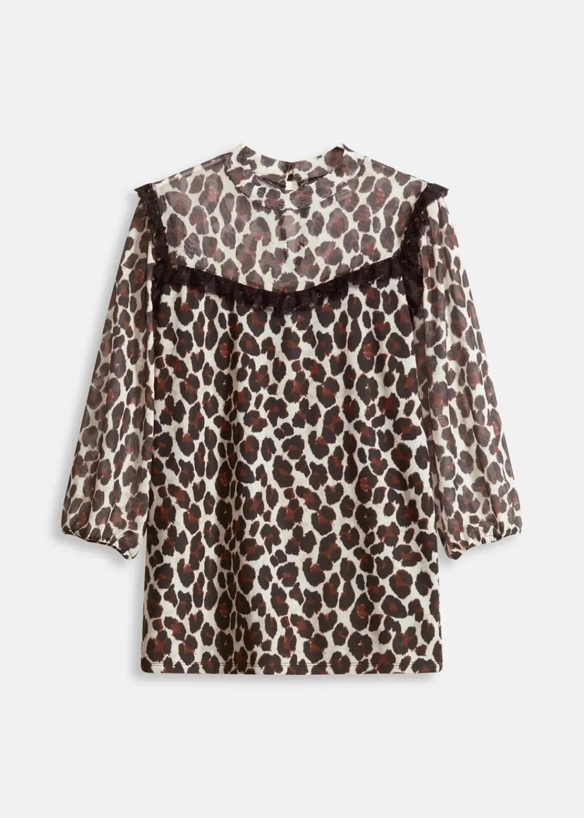 bonprix Shirts & Tops^Shirt aus softem Mesh mit Spitze braun leo bedruckt