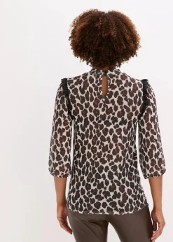 bonprix Shirts & Tops^Shirt aus softem Mesh mit Spitze braun leo bedruckt
