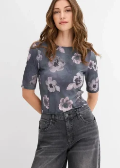 bonprix Shirts & Tops|Nachhaltigere Materialien^Shirt aus softem Viskose-Mix anthrazit geblümt