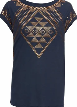 bonprix Shirts & Tops|Nachhaltigere Materialien^Shirt aus softer Viskose dunkelblau/kupfer bedruckt