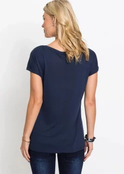 bonprix Shirts & Tops|Nachhaltigere Materialien^Shirt aus softer Viskose dunkelblau/kupfer bedruckt