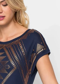 bonprix Shirts & Tops|Nachhaltigere Materialien^Shirt aus softer Viskose dunkelblau/kupfer bedruckt