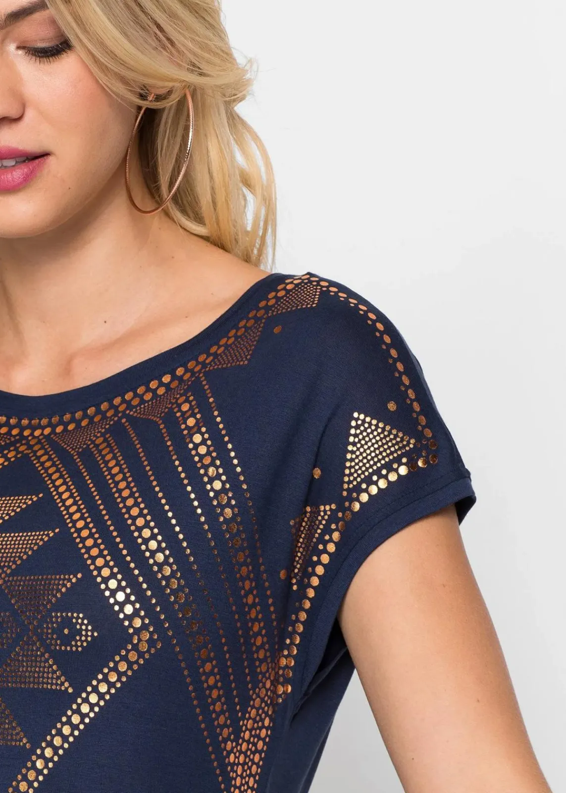 bonprix Shirts & Tops|Nachhaltigere Materialien^Shirt aus softer Viskose dunkelblau/kupfer bedruckt