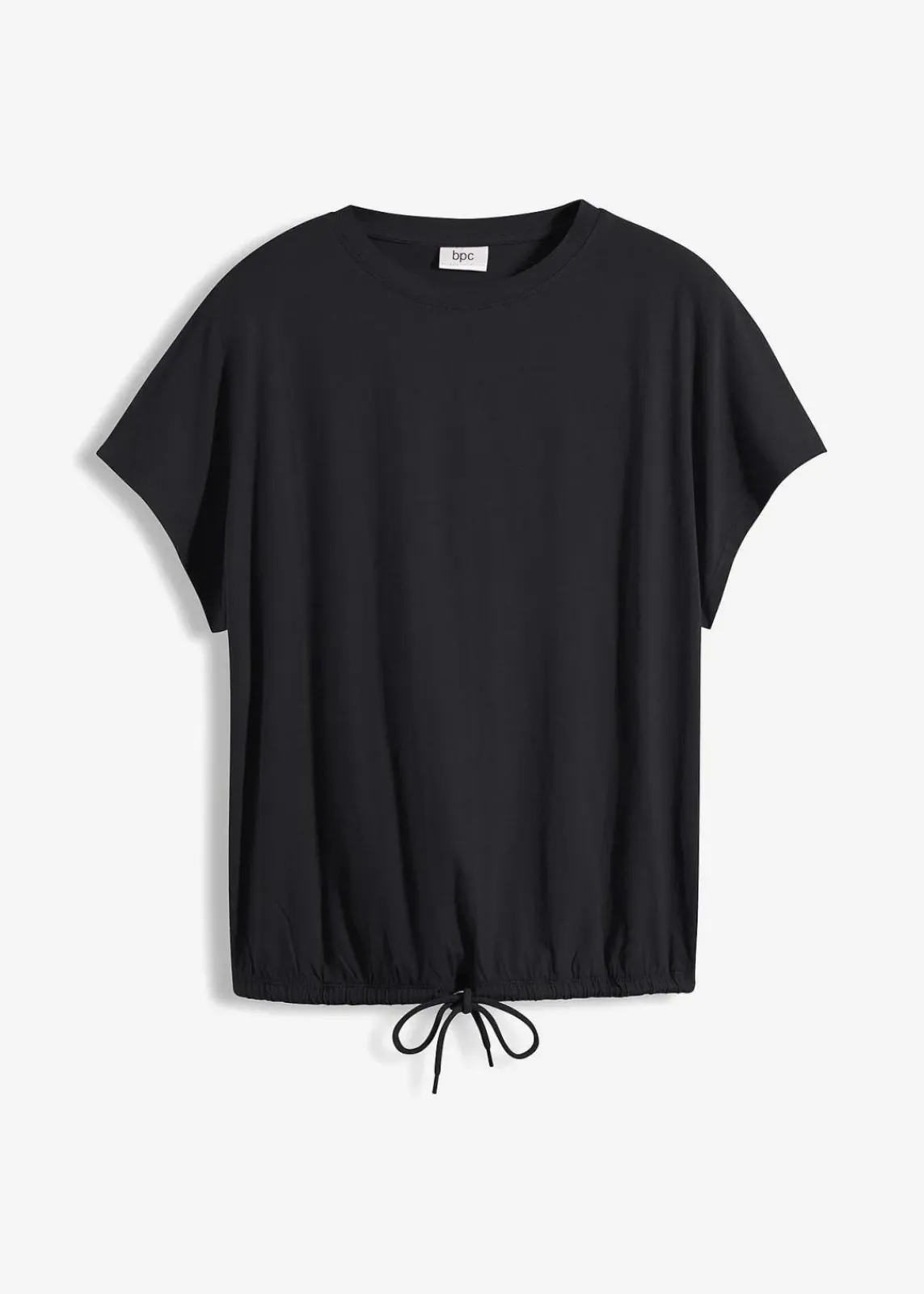 bonprix Shirts & Tops^Shirt mit Bindedetail am Saum aus Baumwolle-Viskose-Mix schwarz