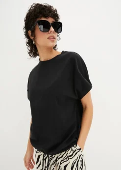 bonprix Shirts & Tops^Shirt mit Bindedetail am Saum aus Baumwolle-Viskose-Mix schwarz