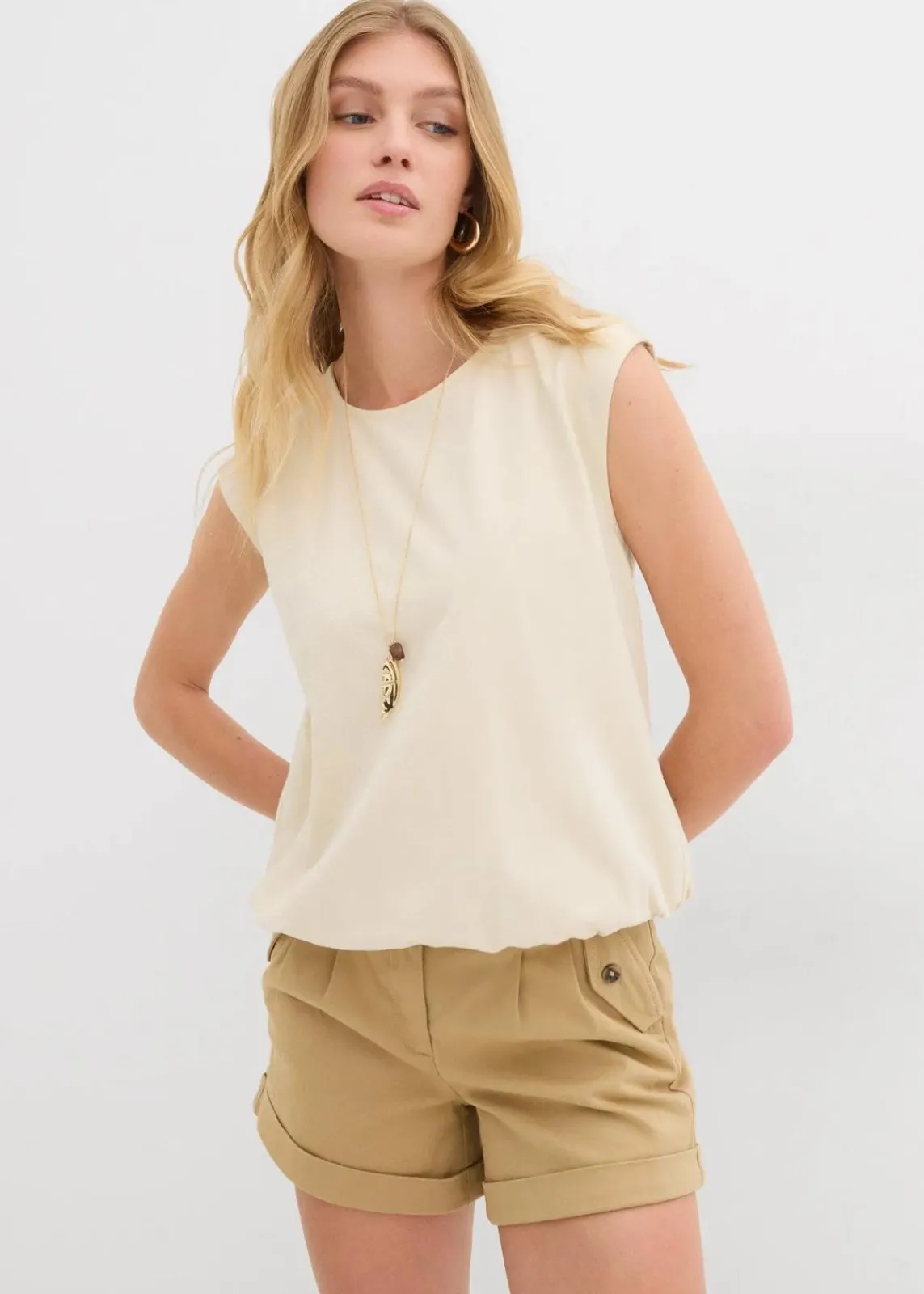 bonprix Shirts & Tops^Shirt mit elastischem Bündchen natur