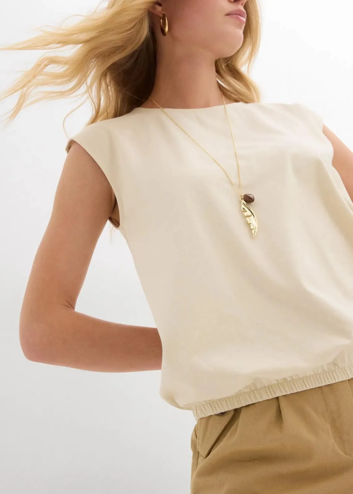 bonprix Shirts & Tops^Shirt mit elastischem Bündchen natur