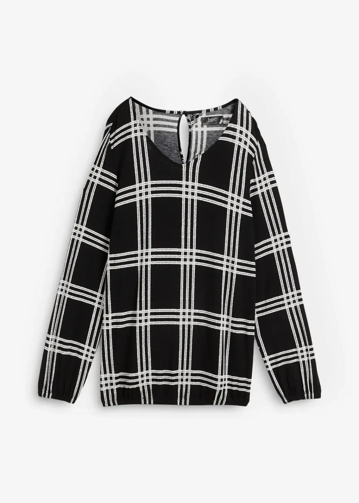 bonprix Shirts & Tops^Shirt mit elastischem Saum, langarm schwarz/wollweiß kariert