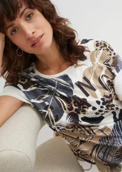 bonprix Shirts & Tops^Shirt mit Foilprint wollweiß/schwarz/new beige bedruckt