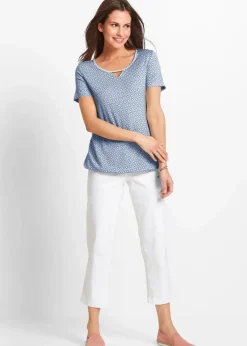 bonprix Shirts & Tops^Shirt mit Gummizug, Kurzarm indigo graphisch bedruckt