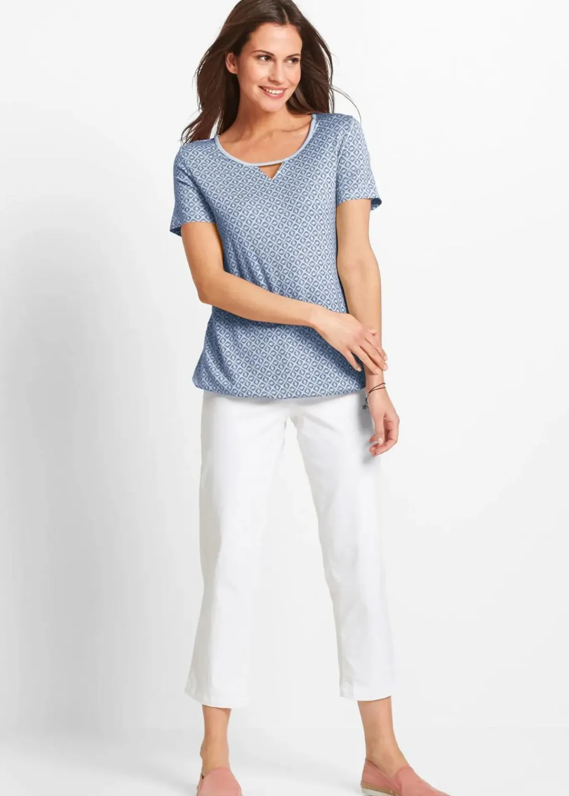 bonprix Shirts & Tops^Shirt mit Gummizug, Kurzarm indigo graphisch bedruckt