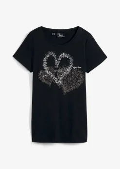 bonprix Shirts & Tops|Nachhaltigere Materialien^Shirt mit Herzdruck aus Bio-Baumwolle schwarz bedruckt