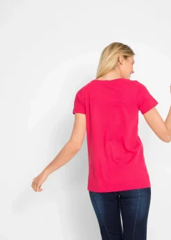 bonprix Nachhaltigere Materialien|Shirts & Tops^Shirt mit Herzdruck aus Bio-Baumwolle granatrot bedruckt