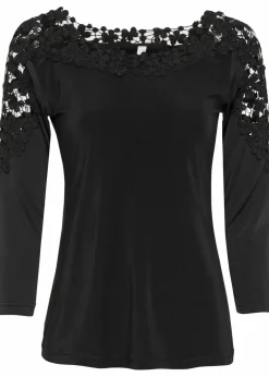 bonprix Shirts & Tops^Shirt mit Häkeleinsatz und 3/4 Arm schwarz