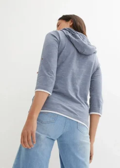 bonprix Shirts & Tops^Shirt mit Kapuze rauchblau/weiß meliert