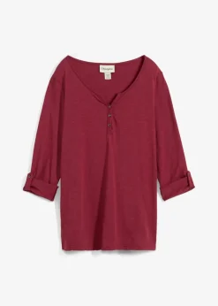bonprix Shirts & Tops|Nachhaltigere Materialien^Shirt mit Knopfleiste aus reiner Bio-Baumwolle bordeaux