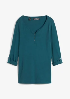 bonprix Shirts & Tops|Nachhaltigere Materialien^Shirt mit Knopfleiste aus reiner Bio-Baumwolle blaupetrol