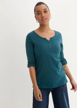 bonprix Shirts & Tops|Nachhaltigere Materialien^Shirt mit Knopfleiste aus reiner Bio-Baumwolle blaupetrol