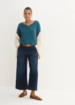 bonprix Shirts & Tops|Nachhaltigere Materialien^Shirt mit Knopfleiste aus reiner Bio-Baumwolle blaupetrol