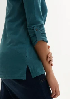 bonprix Shirts & Tops|Nachhaltigere Materialien^Shirt mit Knopfleiste aus reiner Bio-Baumwolle blaupetrol